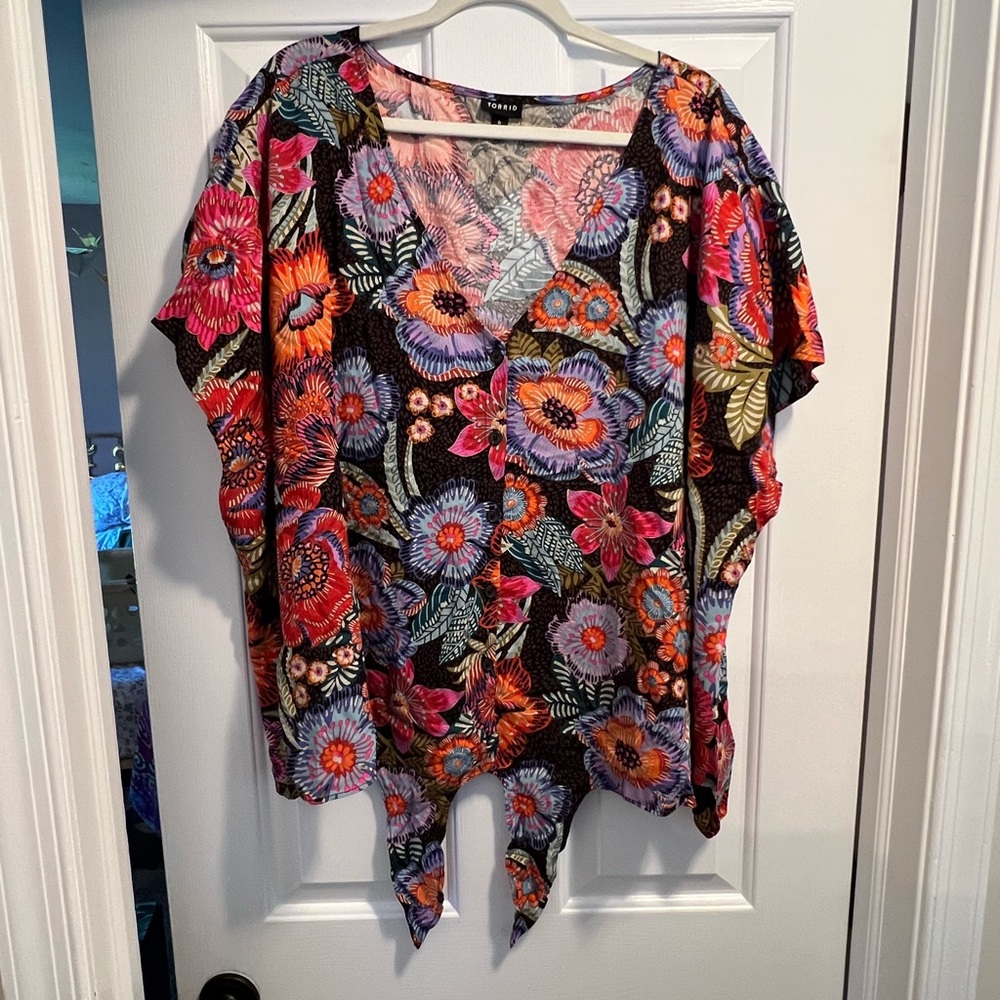 Torrid Multicolor Floral Tie Blouse